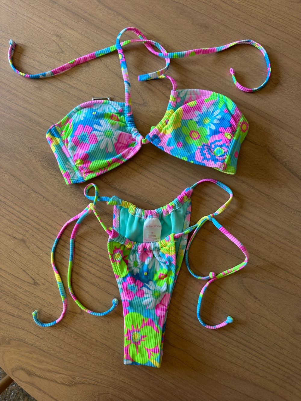 Xhilaration Neon Floral Ribbed Bikini Set - Pink, Blue, Green, Yellow